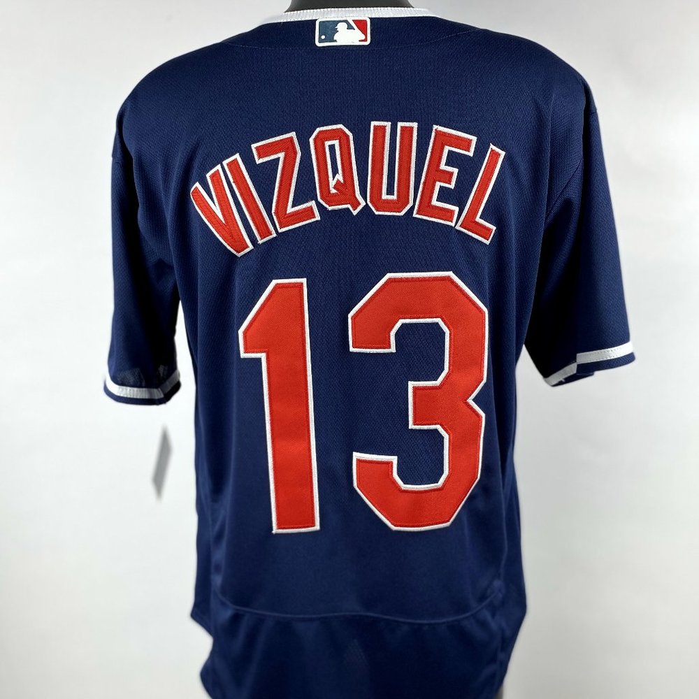 CLEVELAND INDIANS #13 Omar VIZQUEL VAUGHN Jersey Sewn Numbers & Logos BLUE